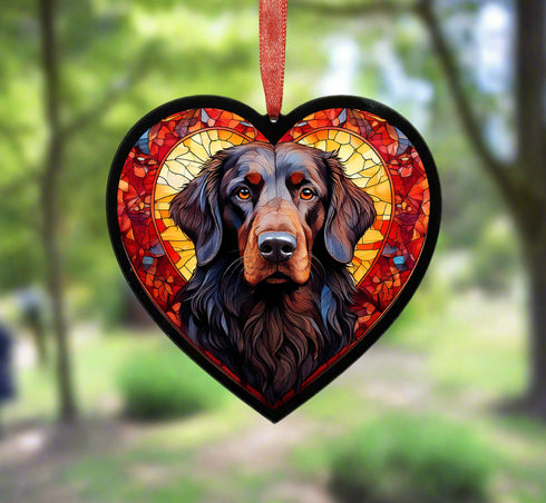 Flat Coated Retriever Stained Glass Effect Heart Suncatcher
